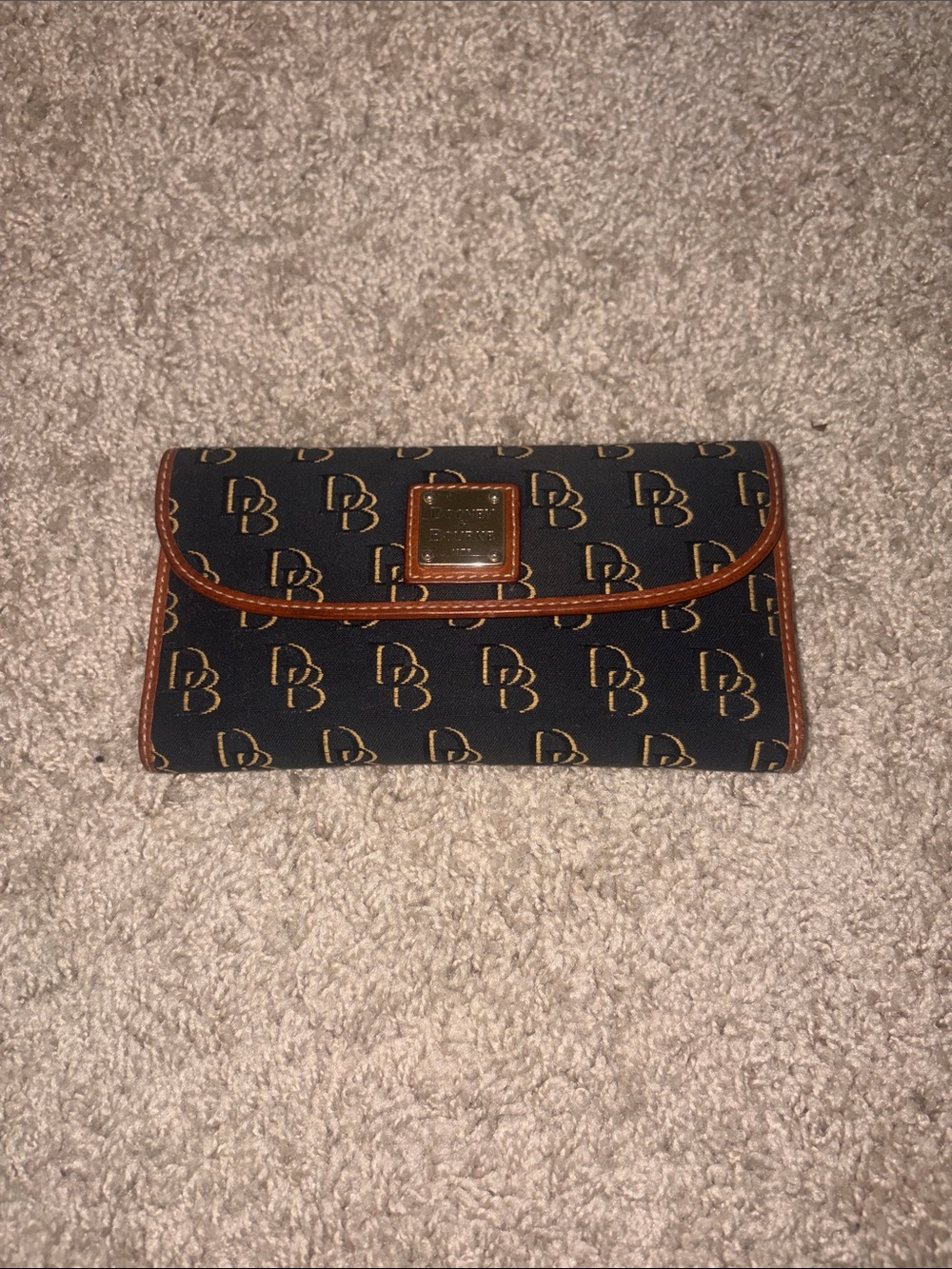 Dooney & Bourke Black Canvas Continental Wallet with Tan Trim